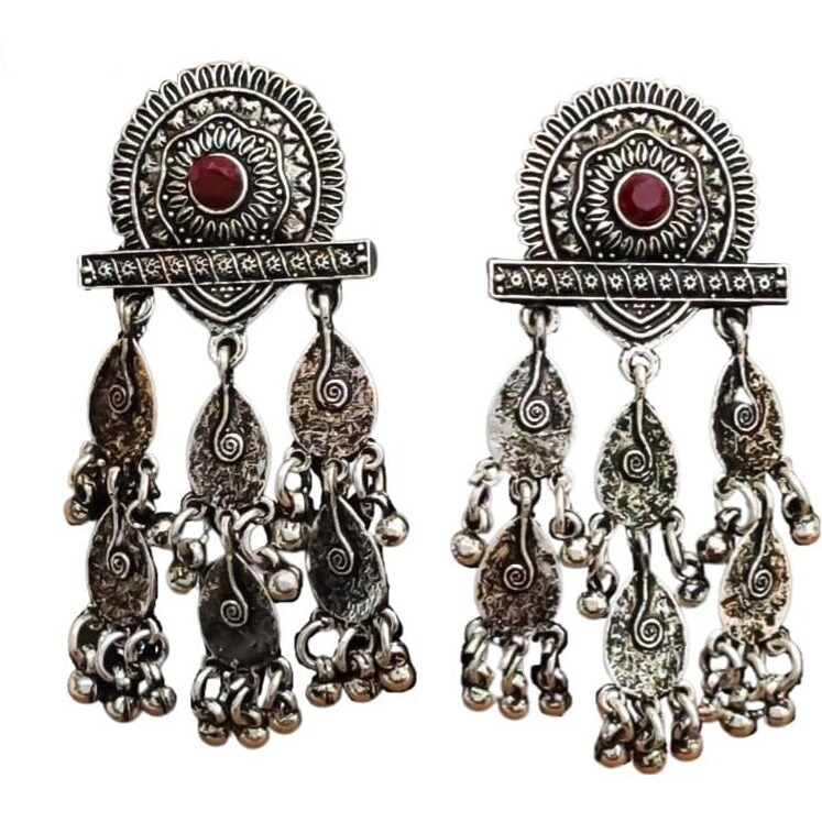 ROYAL NEEDS  YOUR HIGHNESS Oxidised Silver Polish Girls Earrings Traditiona Long Oxidised Earrings With Dangle