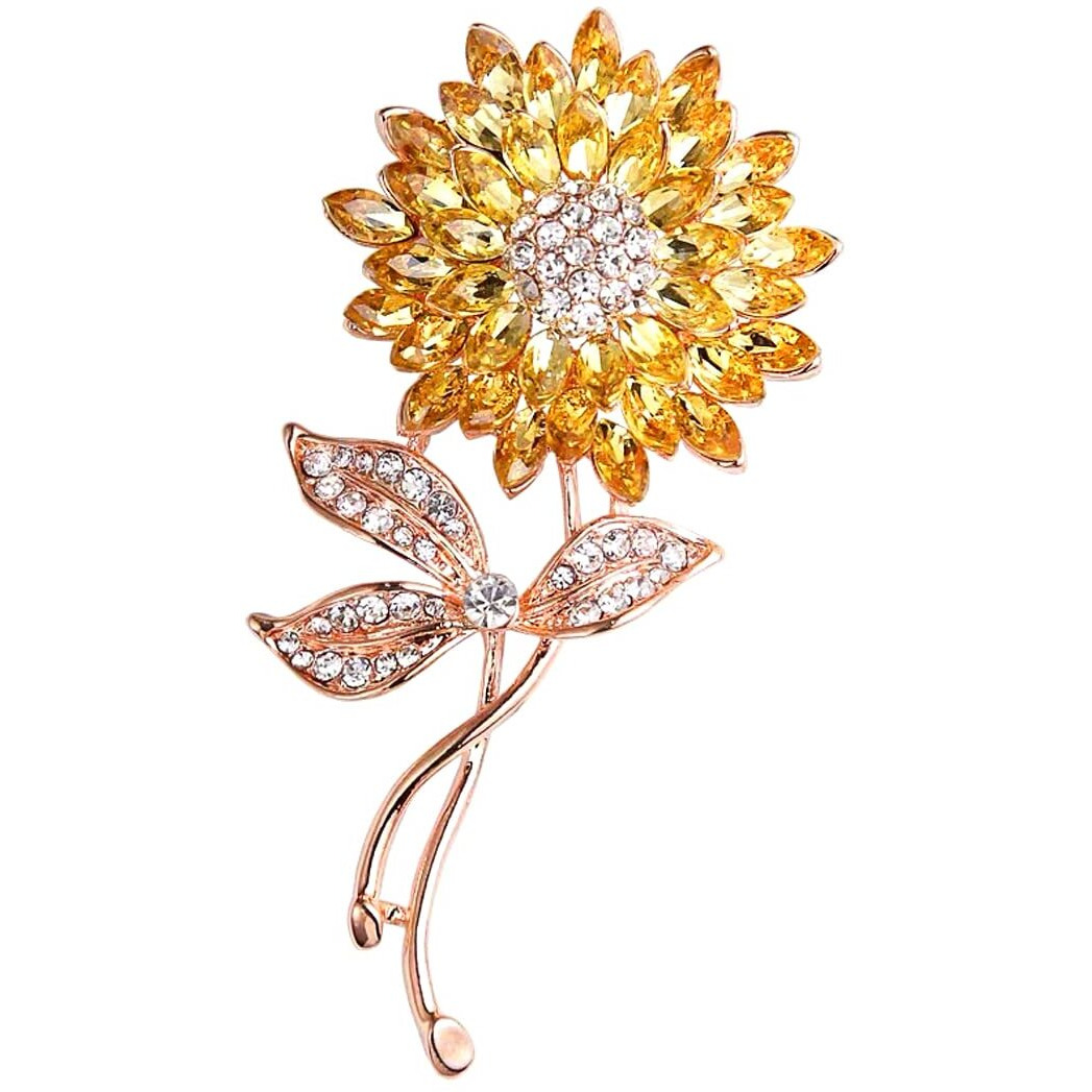 Yellow Chimes Floral Brooch for Women Elegant Gold Plated Beautiful Flower Crystal Studded Brooch for Women and Girls Valentine Gift for Girls