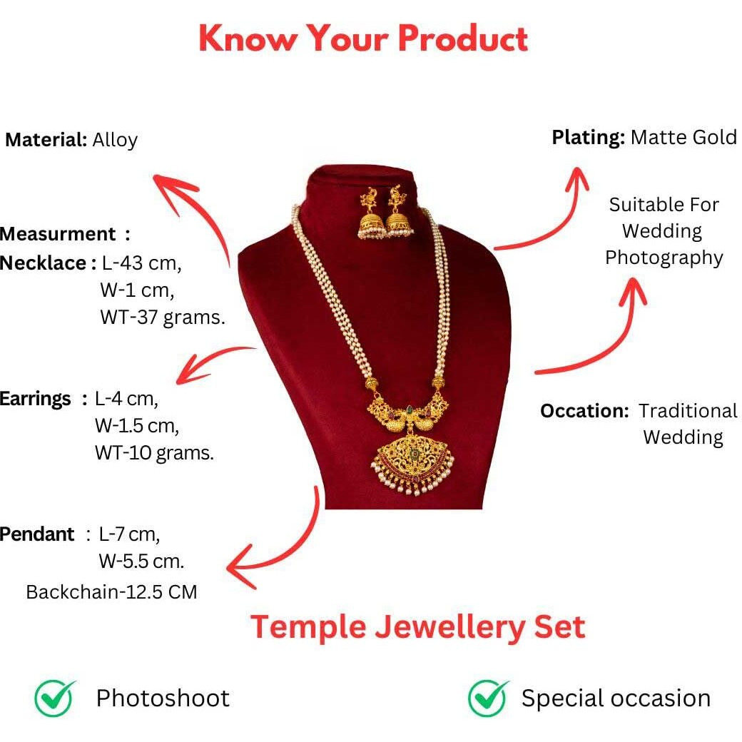 Sasitrends Traditional Gold Plated Pearl Mala Chain with Pedant Earring Jewellery Set for Women and Girls