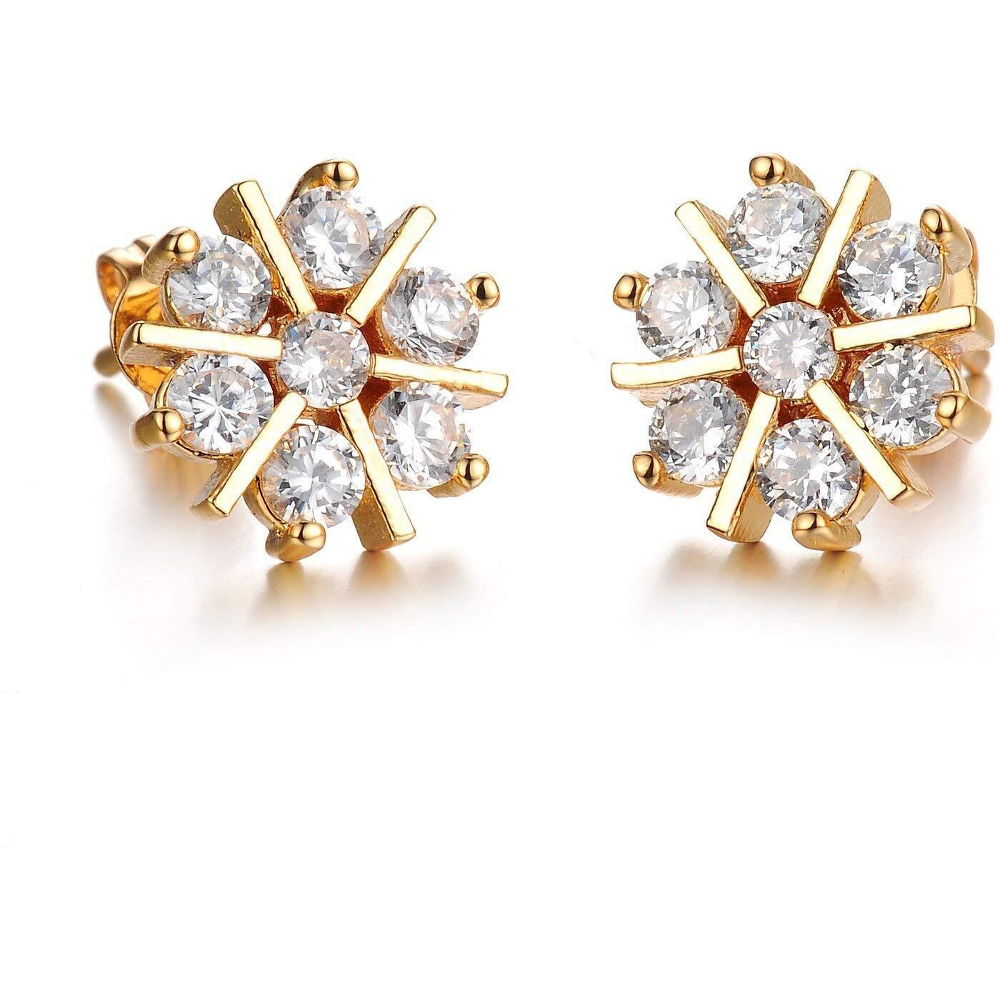 AFJ GOLD Micro Gold Plated Brass Swarovski Crystals White Stone Stud Earrings for Women