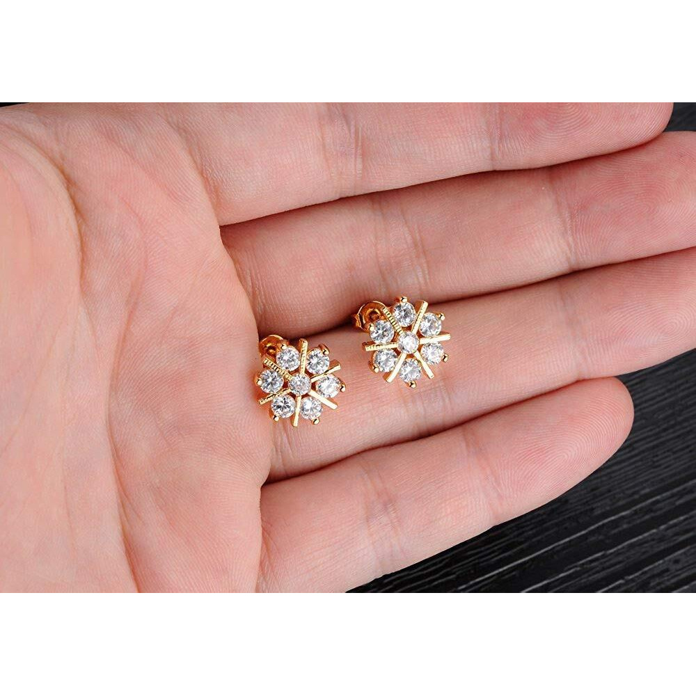 AFJ GOLD Micro Gold Plated Brass Swarovski Crystals White Stone Stud Earrings for Women