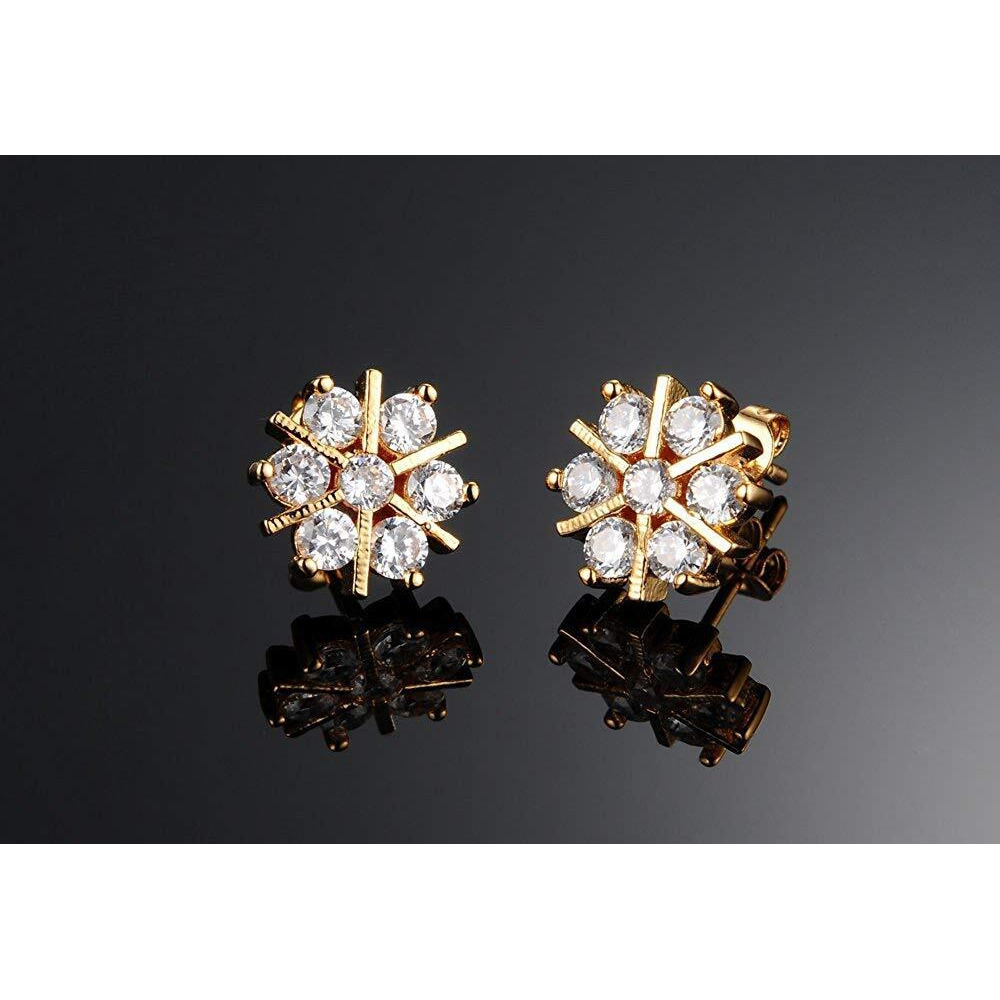 AFJ GOLD Micro Gold Plated Brass Swarovski Crystals White Stone Stud Earrings for Women