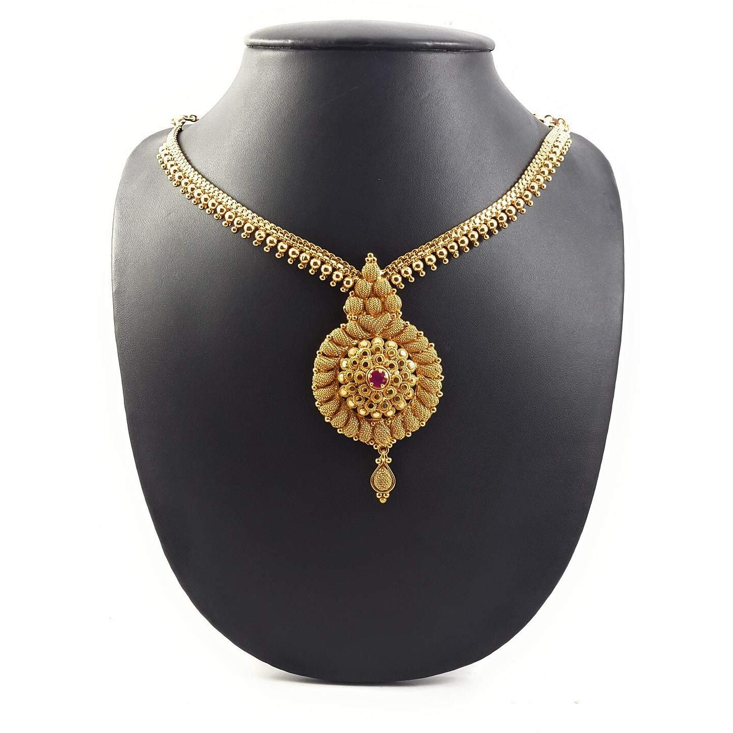 AFJ GOLD Yellow 1 Gram Micro Gold Plated & Copper Traditional Designer Jewellery Stone Necklace for Women (LOT/HALL-03) (Yellow)