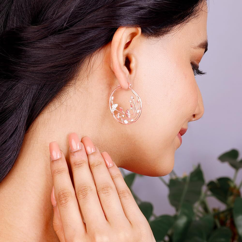 GIVA 925 Silver Bhumi Rose Gold Eyebright Hoop Earrings| Rakhi Rakshabandhan Gift for Sister Bhabhi, Gifts for Women & Girls | With Certificate of Authenticity and 925 Stamp | 6 Months Warranty*