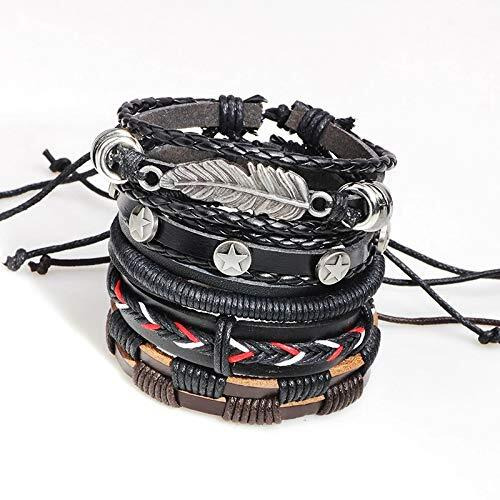 University Trendz Black Base Metal Leather Dyed Rope Multi Strand Wrist Band Bracelet for Men & Women(Set of 5)(Black)