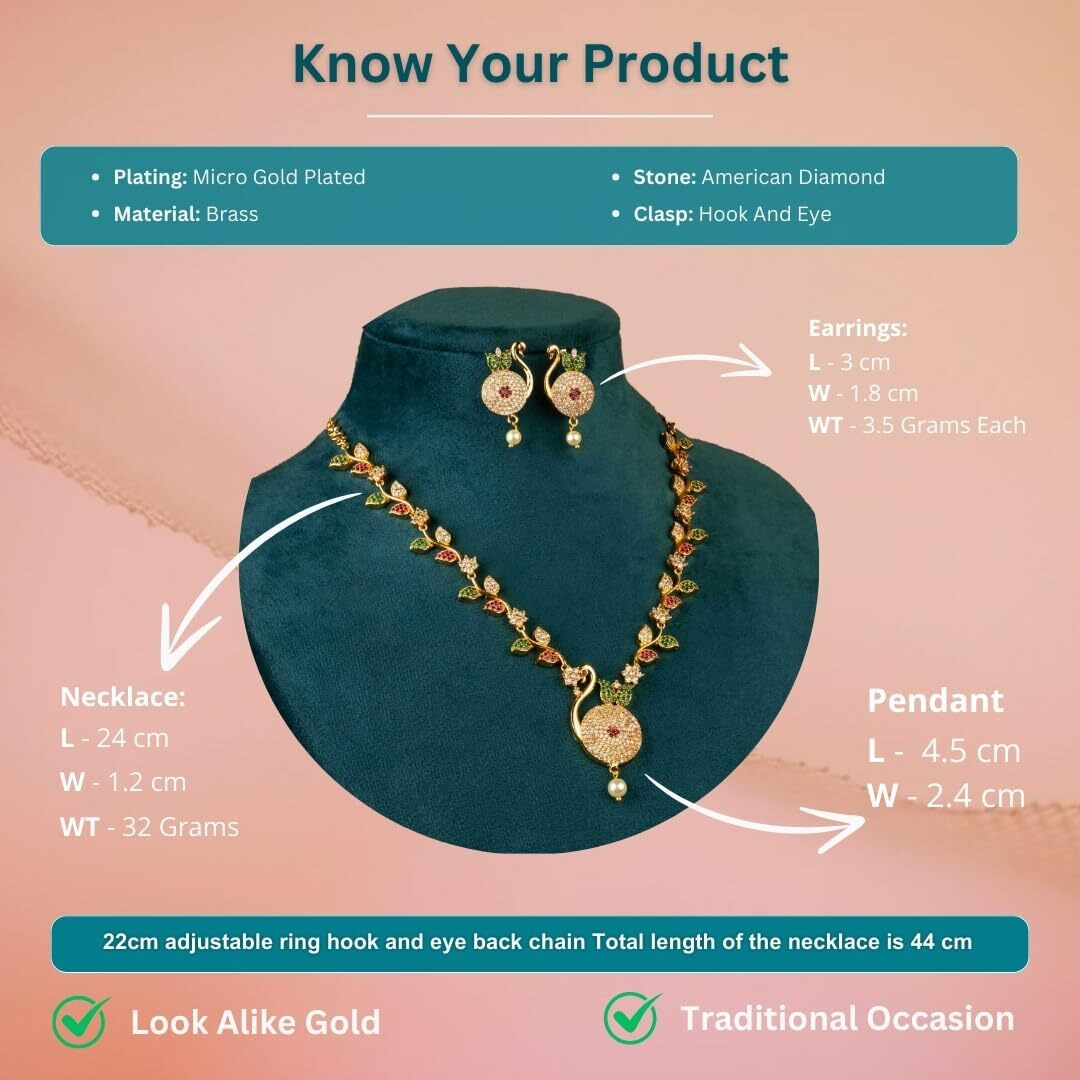 Sasitrends Traditional Micro Gold Plated American Diamond Stone Studded Designer Necklace Jewellery Set for Women & Girls