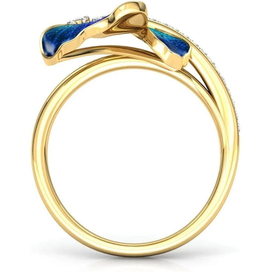 University Trendz Copper Gold Plated Zirconias Studded Blue Enamel Colorful Open Butterfly Ring for Women and Girls