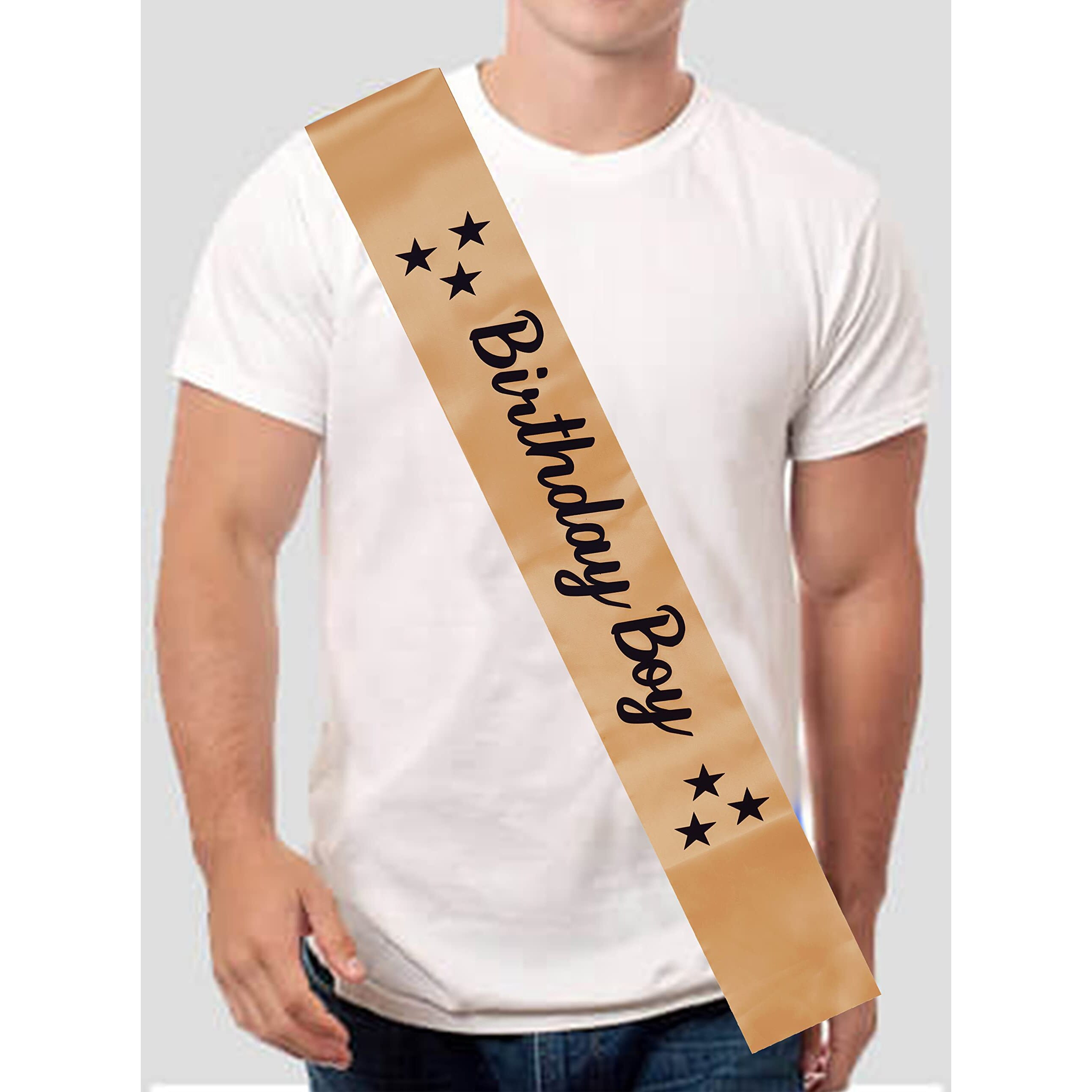 Decofy Birthday Boy Sash & Crown With Pin- Set of 3 Birthday Boy Sash & King Crown | Golden Sash of Birthday Boy For Kids, Mens
