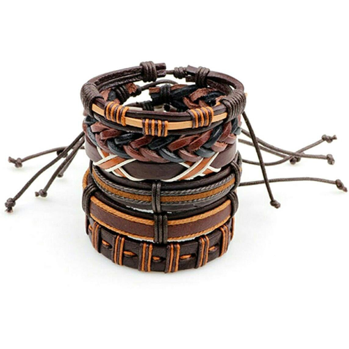 University Trendz 6 Pcs Brown Wrap Real Leather Bracelet for Boys Friendship Bracelets Skin Friendly (African)