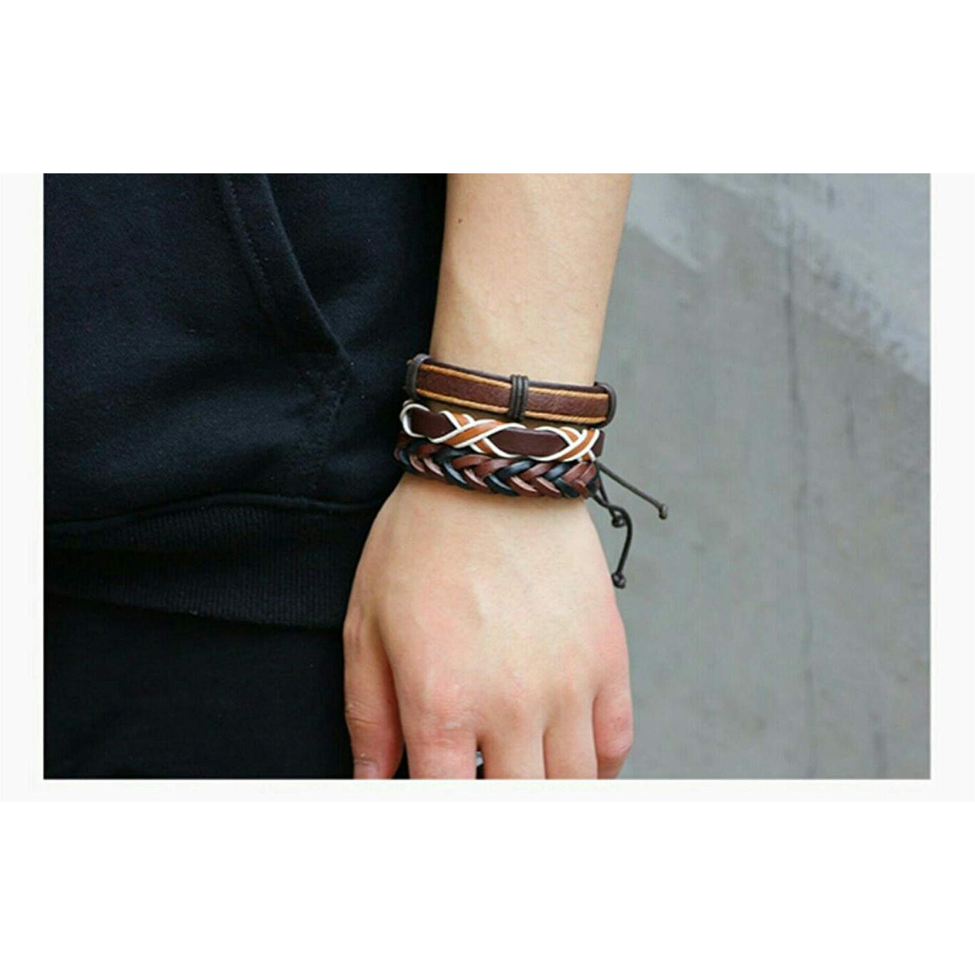 University Trendz 6 Pcs Brown Wrap Real Leather Bracelet for Boys Friendship Bracelets Skin Friendly (African)