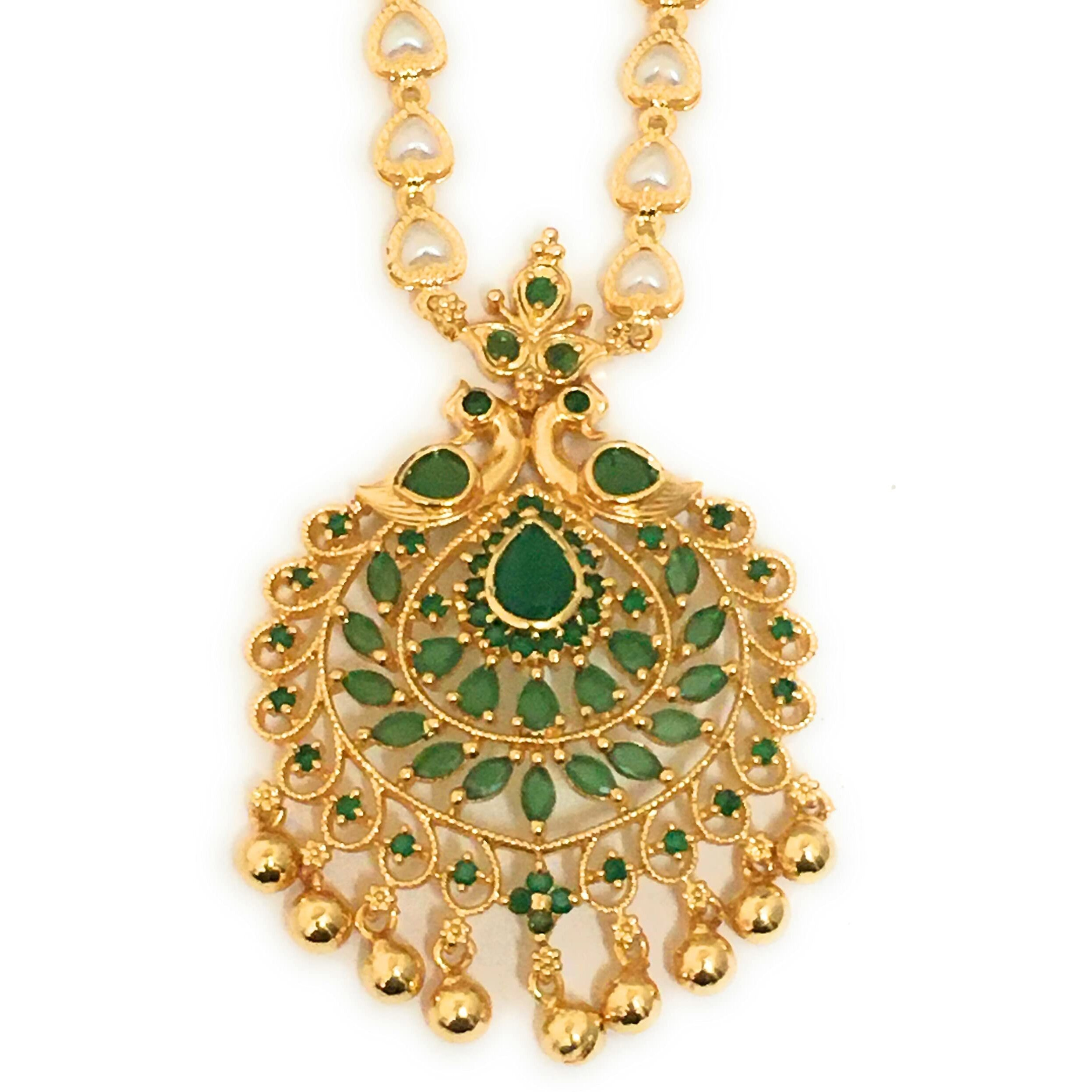 Sasitrends One Gram Micro Gold Plated Peacock Pendant Pearl Chain Necklace for Women and Girls