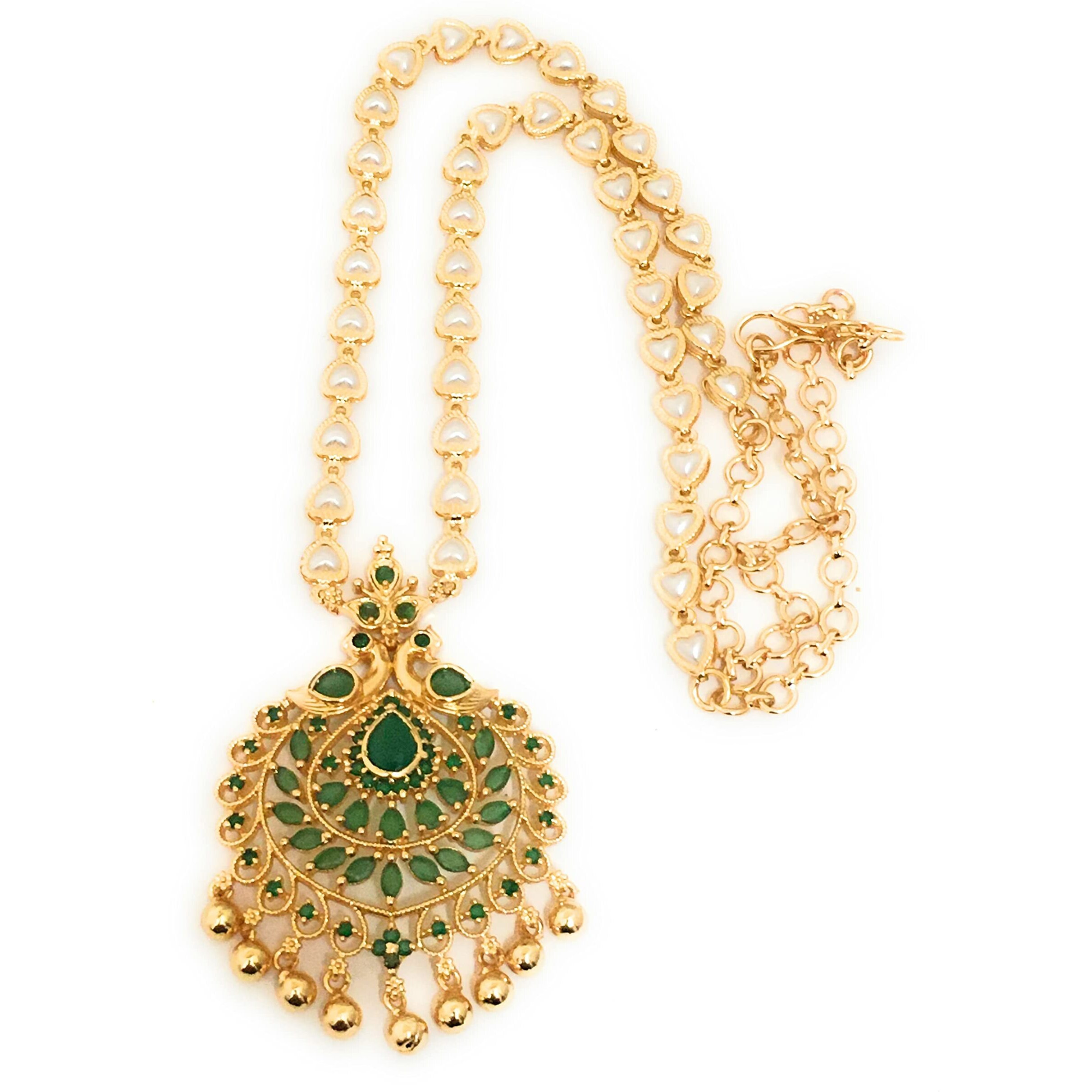 Sasitrends One Gram Micro Gold Plated Peacock Pendant Pearl Chain Necklace for Women and Girls