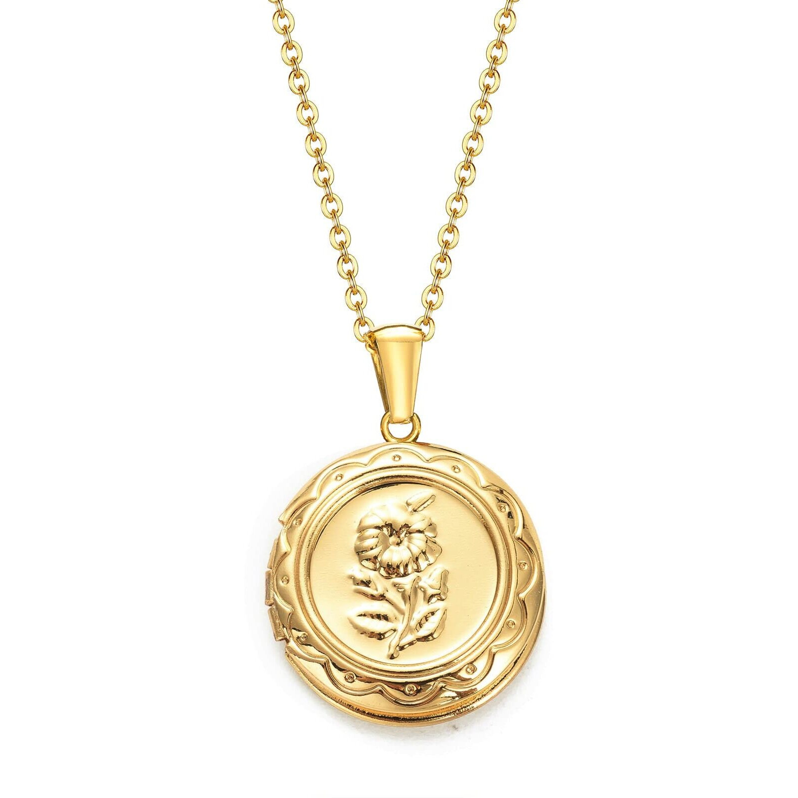 Via Mazzini 18K Real Gold Plated Circular Photo Memory Locket Pendant Necklace With Chain Valentine Gift For Women And Girls (NK0992) 1 Piece Only