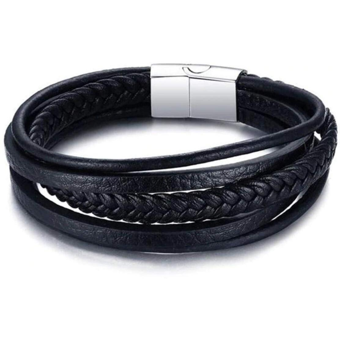 University Trendz Mens Latest Collection Cross Impression Genuine Leather Bracelet (Black)