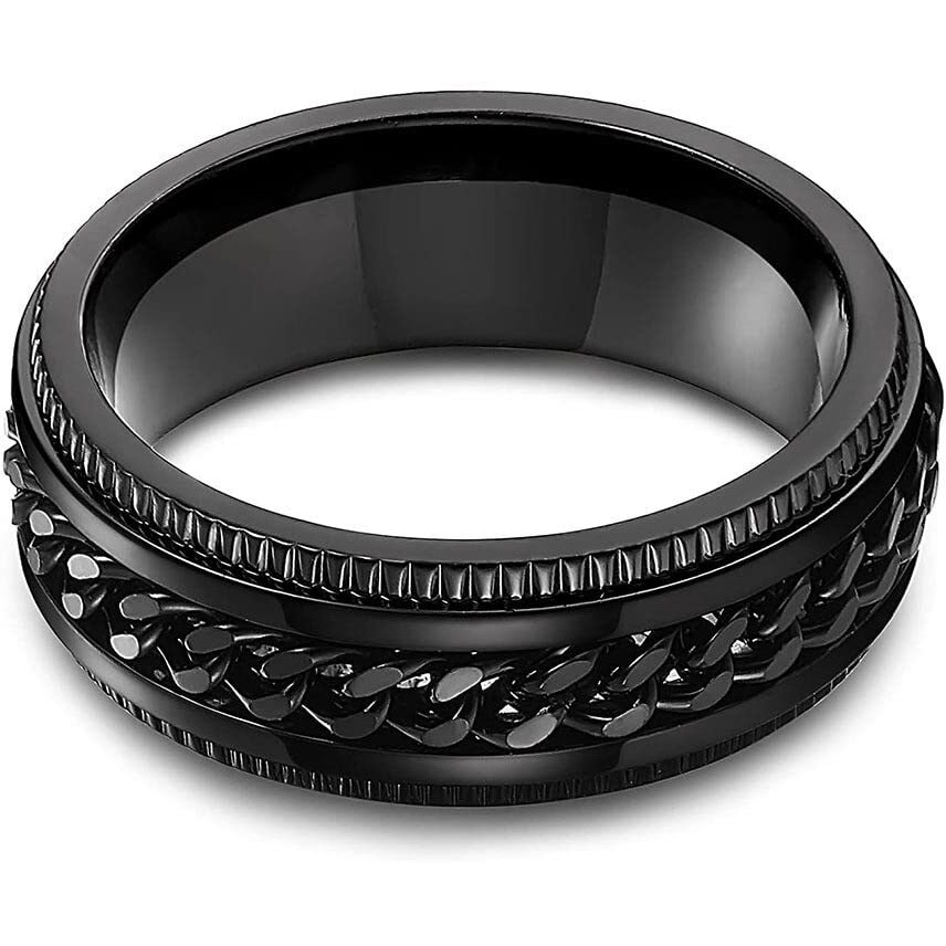 University Trendz Black Fidget Spinner Band Rings for Men & Boys - Cool Stainless Steel Spinning Ring (Black)