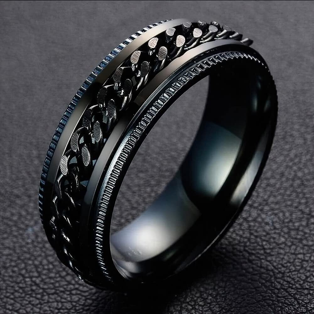 University Trendz Black Fidget Spinner Band Rings for Men & Boys - Cool Stainless Steel Spinning Ring (Black)