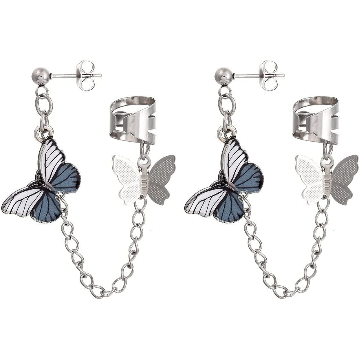 Via Mazzini Fashionable Hanging Butterfly With Chain Stud Cum Ear Cuff Earrings For Women And Girls (ER2016) 1 Pair
