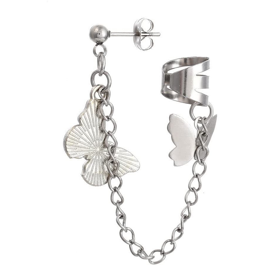 Via Mazzini Fashionable Hanging Butterfly With Chain Stud Cum Ear Cuff Earrings For Women And Girls (ER2016) 1 Pair