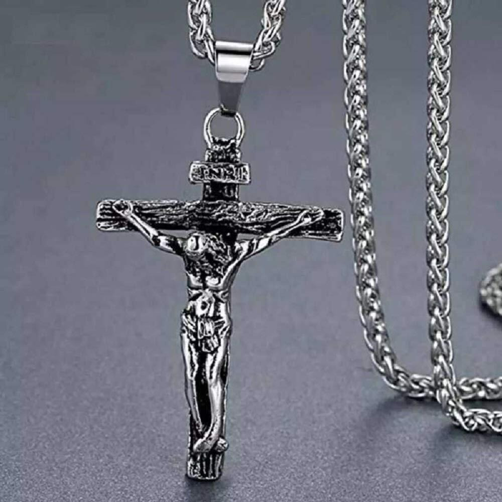 University Trendz Stainless Steel Jesus Christ Cross Catholic Cutting Christian Antique Locket Pendant for Men and Women (Silver) (Style 2)