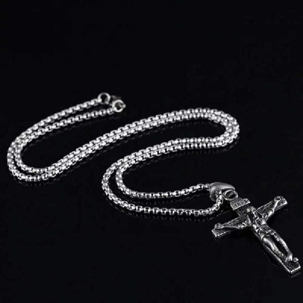 University Trendz Stainless Steel Jesus Christ Cross Catholic Cutting Christian Antique Locket Pendant for Men and Women (Silver) (Style 2)