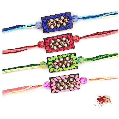 To The Nines Rakhi for Brother with Tilak Material & Greeting Card - Pack of 4 Rakhi