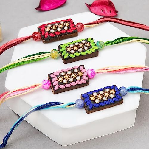 To The Nines Rakhi for Brother with Tilak Material & Greeting Card - Pack of 4 Rakhi