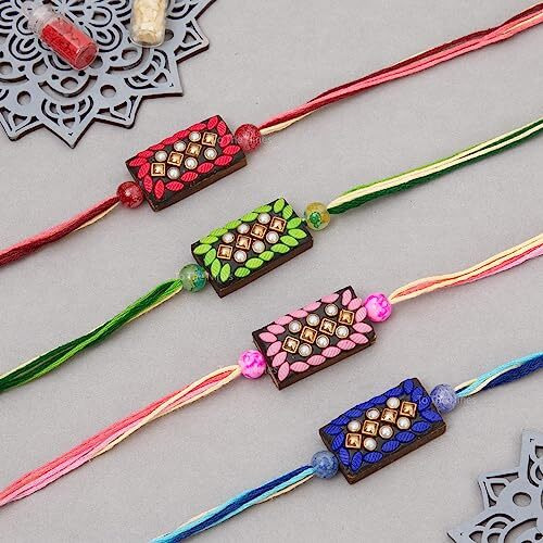 To The Nines Rakhi for Brother with Tilak Material & Greeting Card - Pack of 4 Rakhi