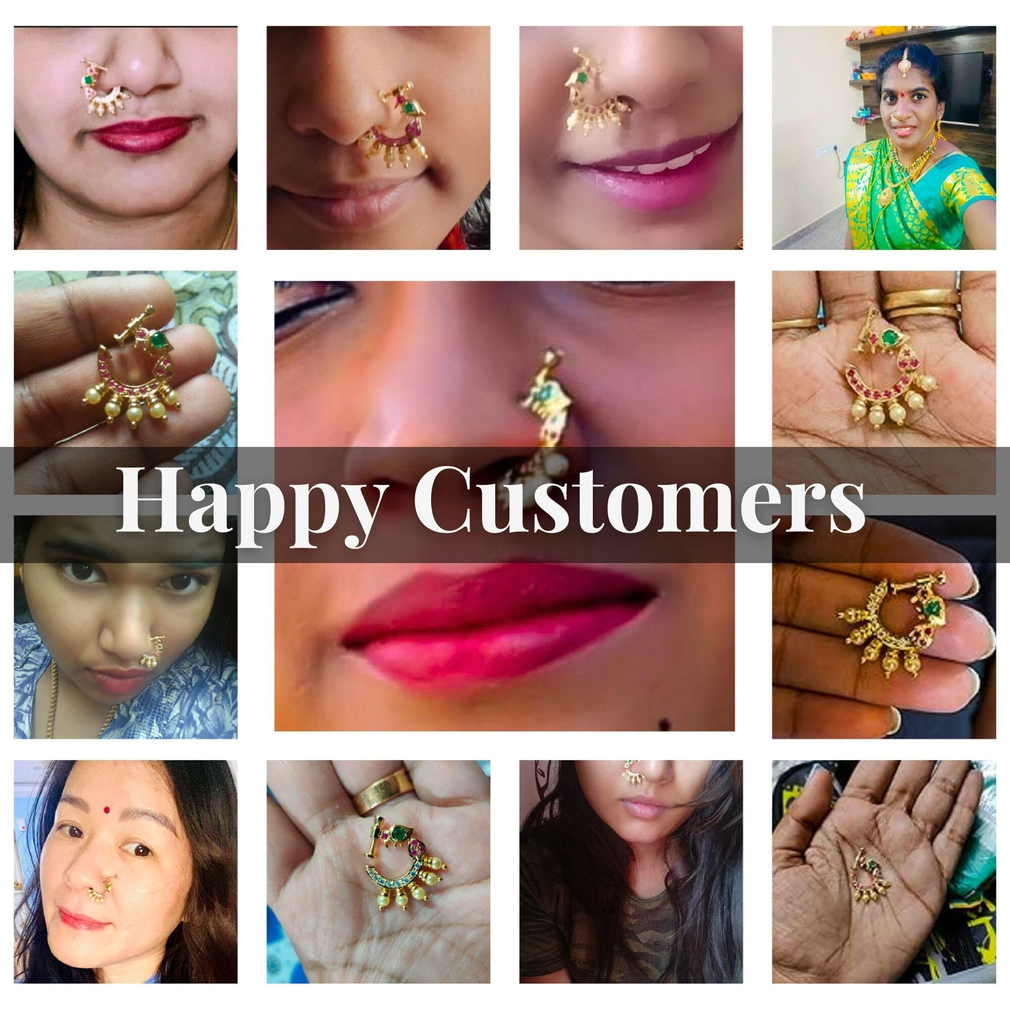 Sasitrends Present Peacock Design Non-Piercing Screw Press Nose Pin for Women and Girls (Ruby and Green)
