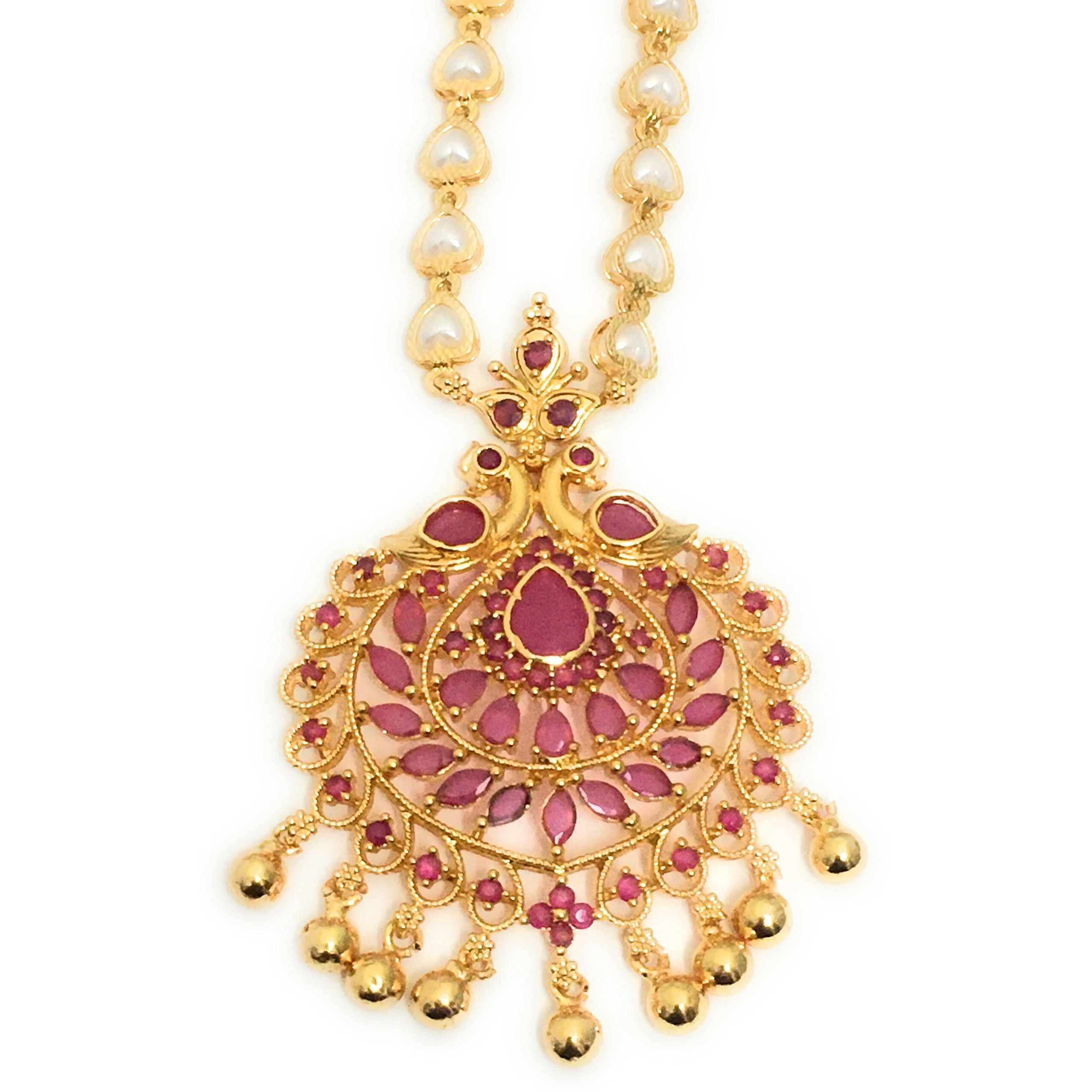 Sasitrends One Gram Micro Gold Plated Peacock Pendant Pearl Chain Necklace for Women and Girls