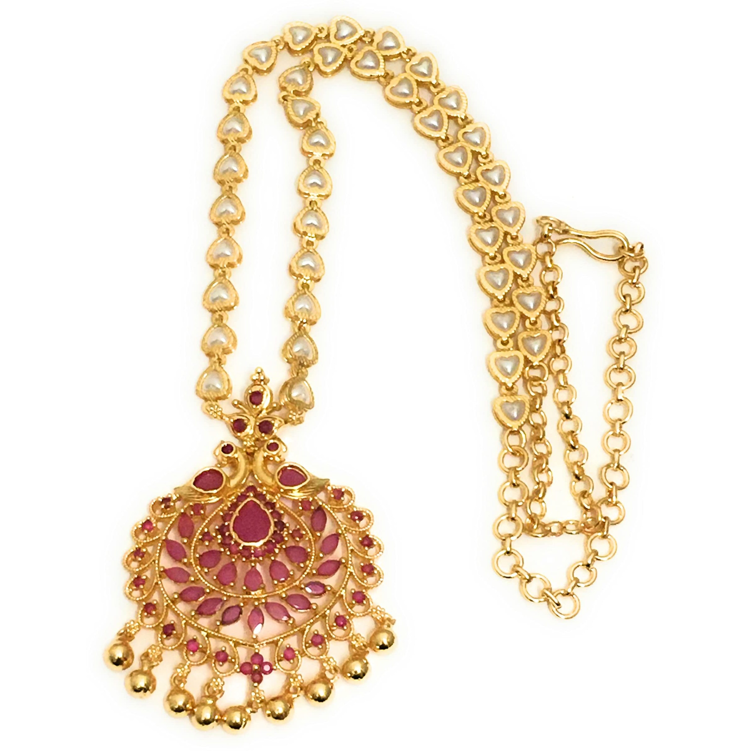 Sasitrends One Gram Micro Gold Plated Peacock Pendant Pearl Chain Necklace for Women and Girls
