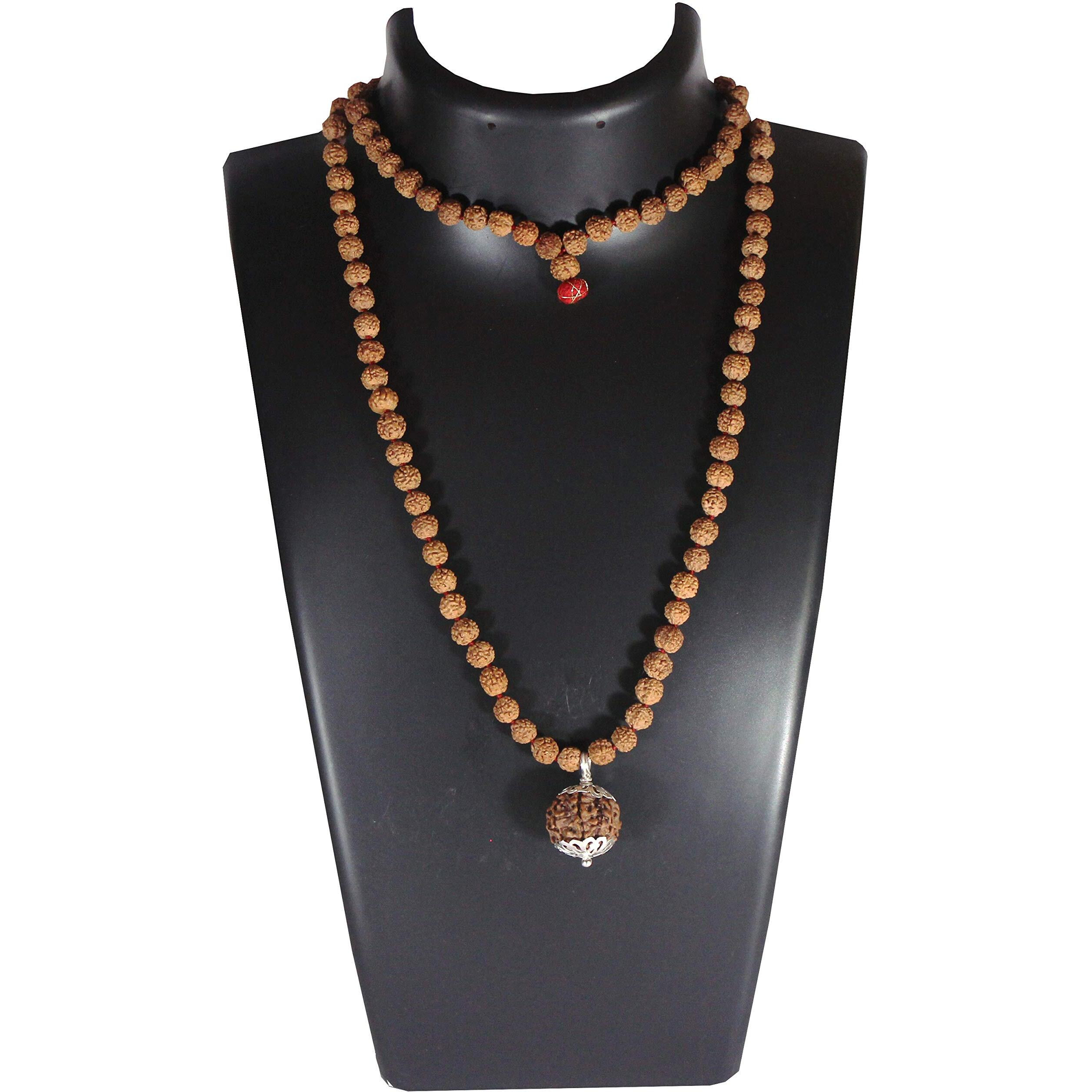 SHIVARATNA Unisex Adult 7 Mukhi Rudraksha (Nepal) + 109 Beads Of 5 Mukhi Rudraksha Mala (Pure Silver Cap & Lab Certified)