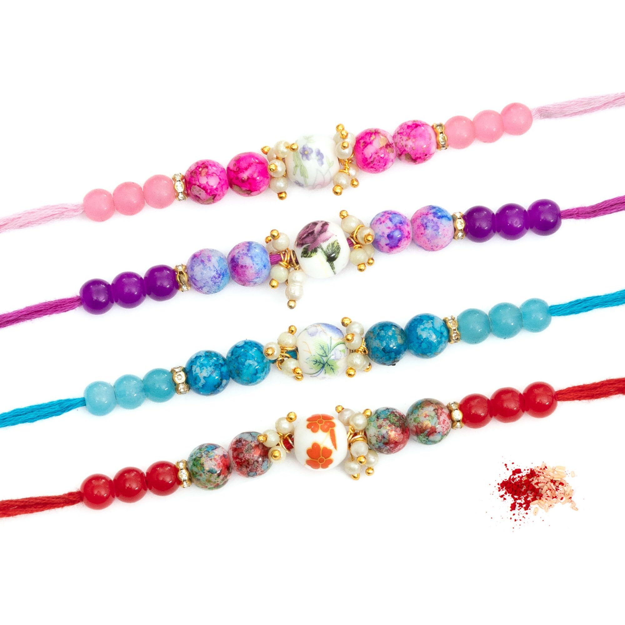 To The Nines Rakhi for Brother with Greeting Card and Tialk Material - Pack of 4 Rakhi