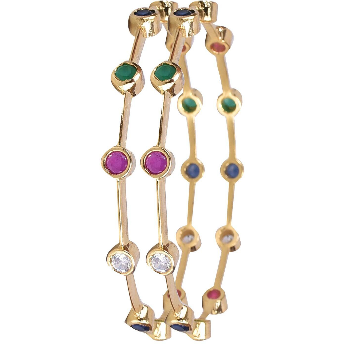 Ratnavali jewels American Diamond Gold Plated Red Green Blue White CZ/Diamond Bangles for Women/Girls RV3193-2.8