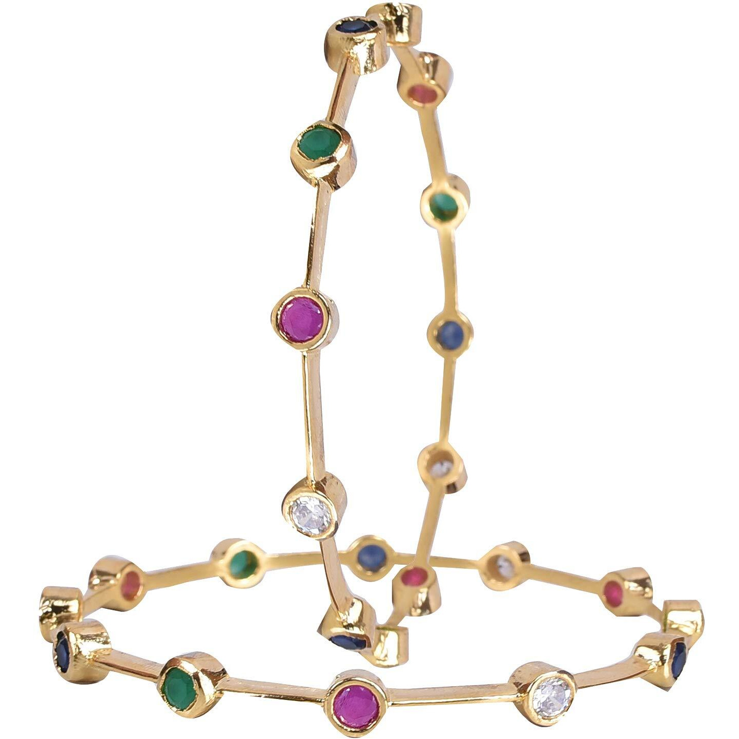 Ratnavali jewels American Diamond Gold Plated Red Green Blue White CZ/Diamond Bangles for Women/Girls RV3193-2.8