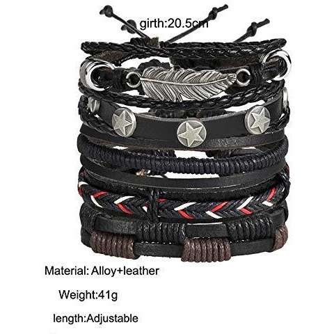 University Trendz Leather Base Metal Bracelet for Men (Pack of 5 ) (Black)