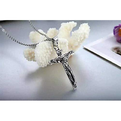 University Trendz Stainless Steel Jesus Christ Cross Catholic Cutting Christian Antique Locket Pendant for Men and Women (Silver) (Style 1)