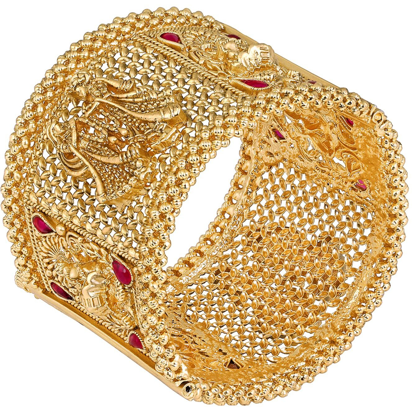 Peora Gold Plated Single Piece Openable Traditional Bangle Jewellery for Women Goddess Bride Groom Motif (Size- 2.4 inch)