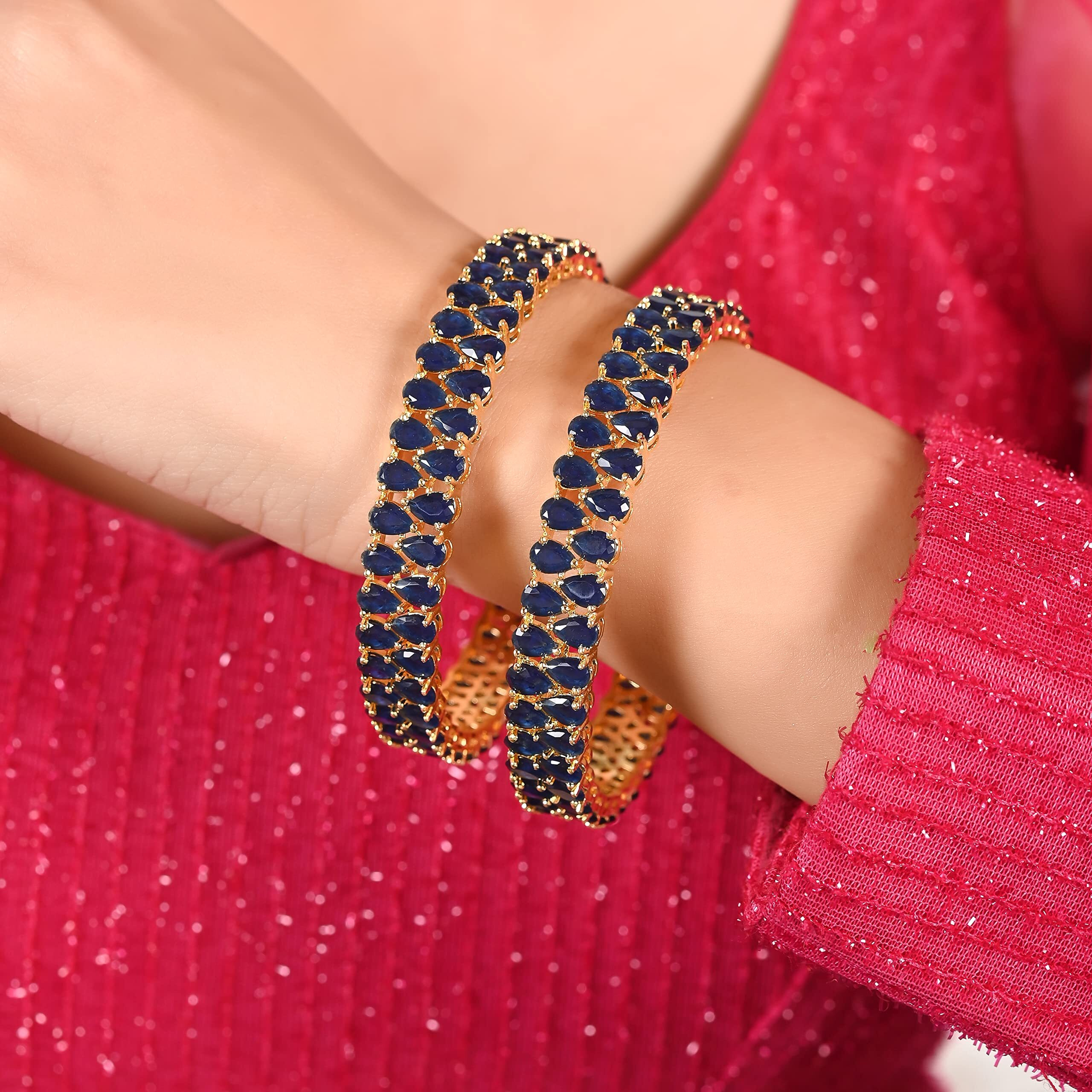 Ratnavali Jewels Brass Gold Plated and Cubic Zirconia Bangle for Women (Blue)