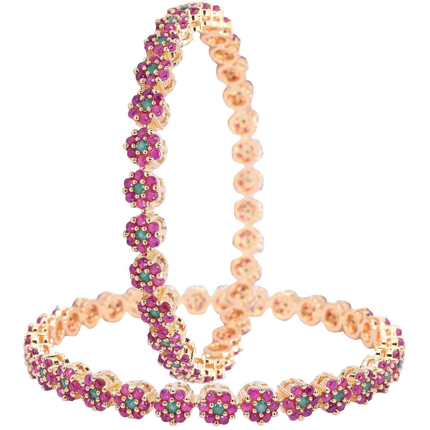 Ratnavali Jewels American Diamond CZ Studded Gold Plated Red Green Bangles for Women/Girls RV3214RG-2.4
