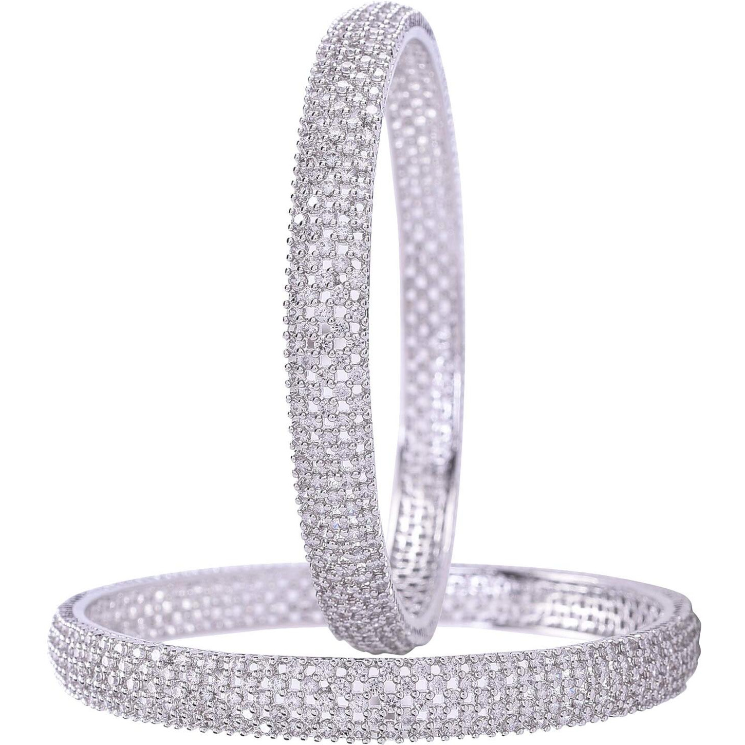 Ratnavali Jewels Silver Plated American Diamond White Traditional Bangles for Women/Girls RV3386W-2.10