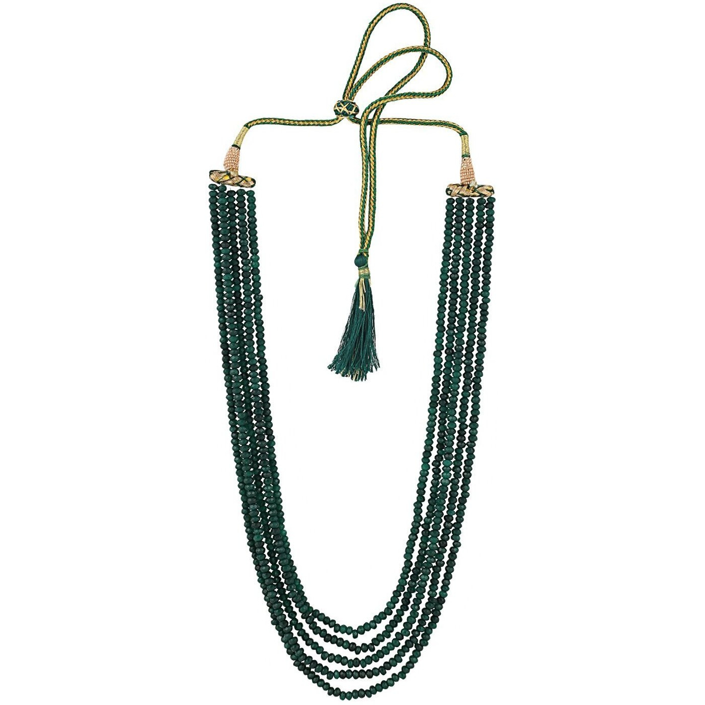 Ratnavali Jewels Five Layer Real Emerald Green Onyx Stone Beads Necklace for Women and Girls (Five Layer RV2223G)