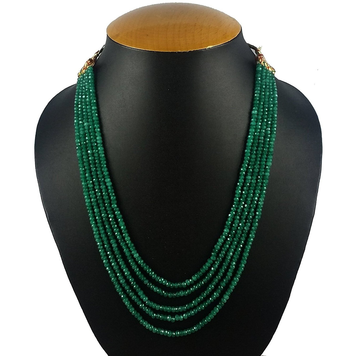 Ratnavali Jewels Five Layer Real Emerald Green Onyx Stone Beads Necklace for Women and Girls (Five Layer RV2223G)