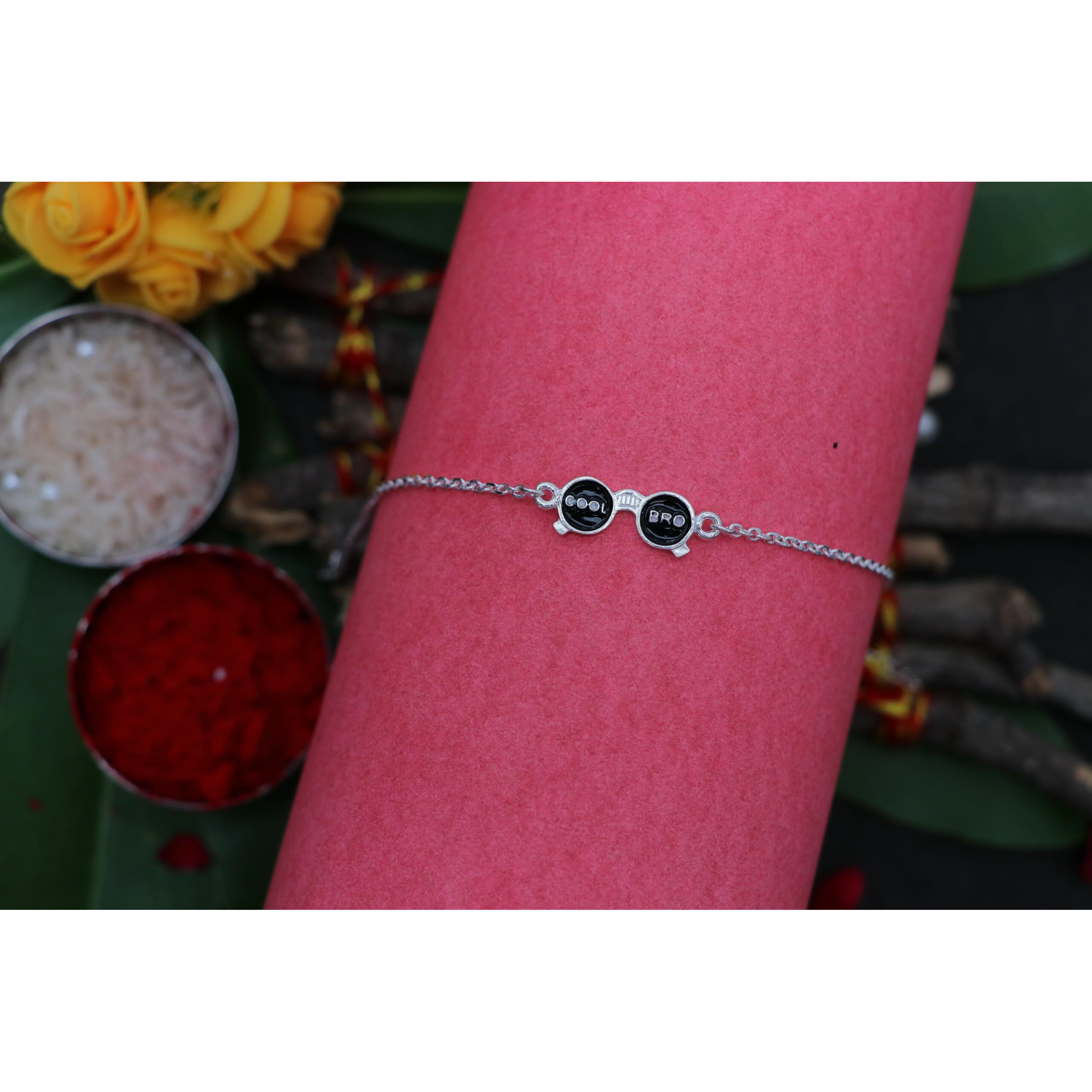 Silver Chest 925 Pure Silver Rakhi for Brother - Adjustable Pure Sterling Silver Bracelet for Men and Boys |Design - Cool Bro Design in Silver Chain