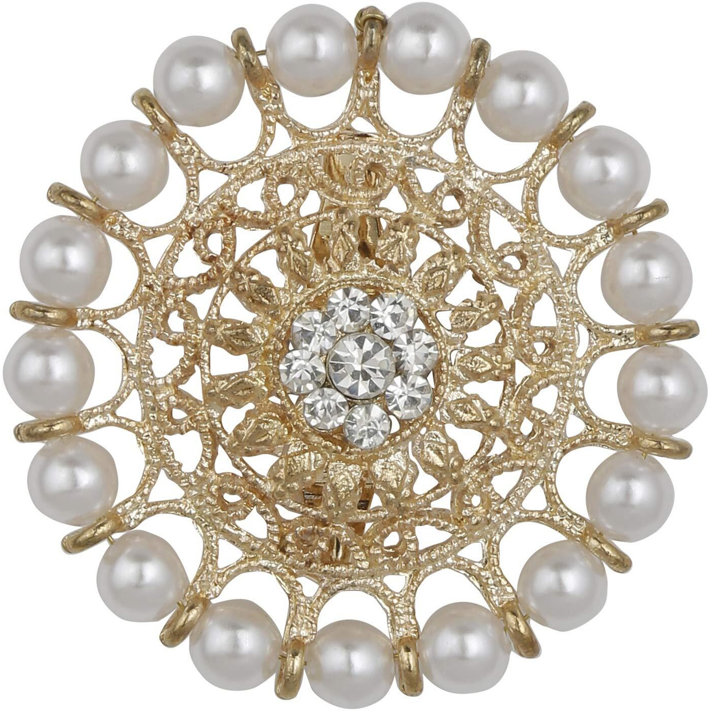 ACCESSHER Golden Rhinestone with Pearl Saree Pin for Women | Pearl Brooch for Women/Saree brooch for women/saree clip for holding saree pleats Set of 1