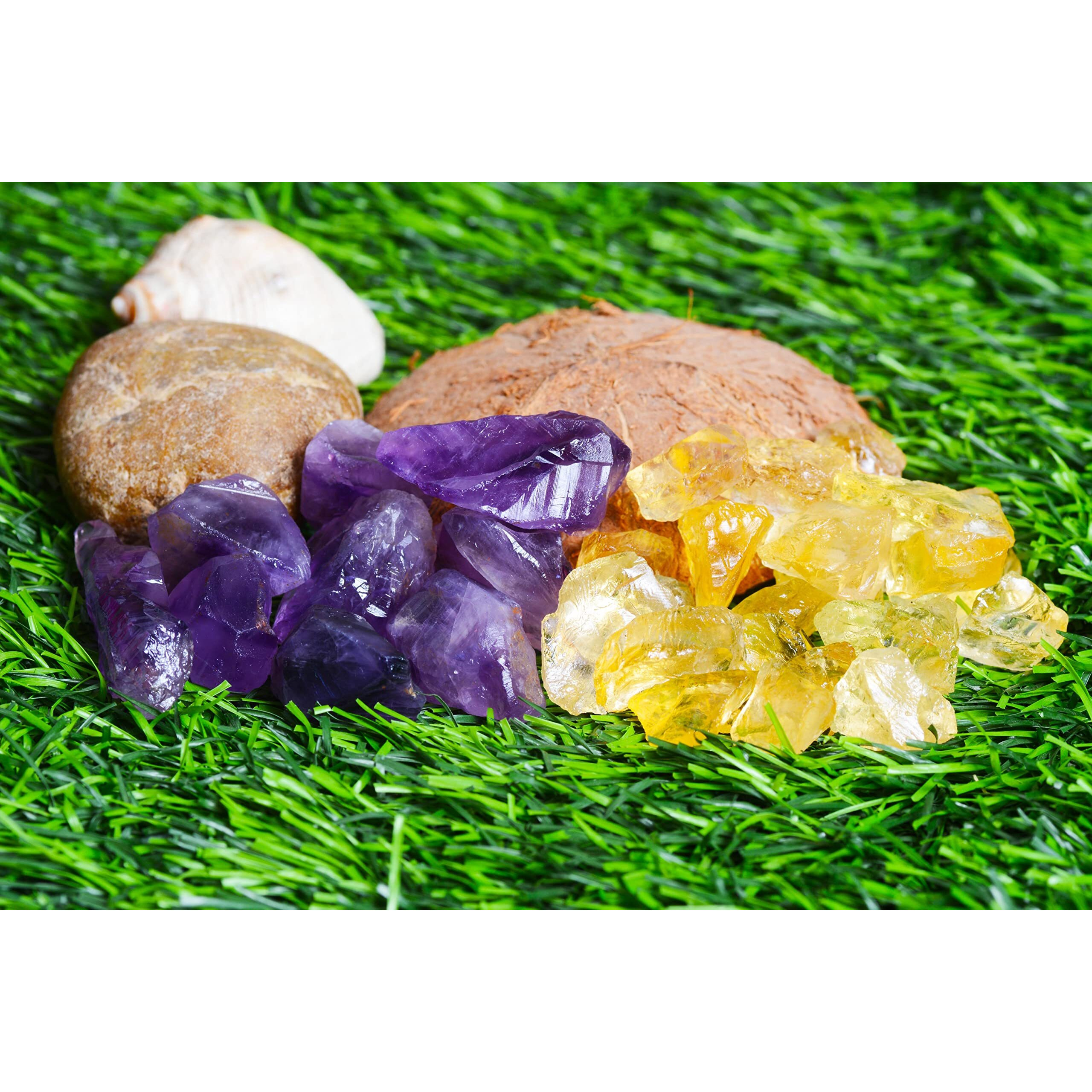 R.R. SHEIKH GEMS Natural Citrine And Natural Amethyst Stone Crystal Rough Combo Raw Rock Healing Crystal Gemstones (50+50GM 100GM Pack)