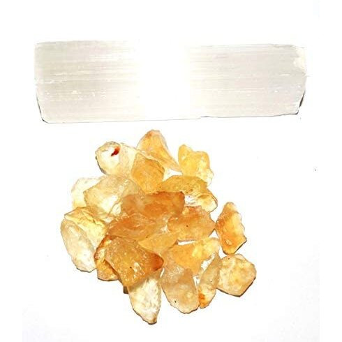 RR SHEIKH GEMS Natural 50 Grams Citrine Stone 50 Grams Selenite Crystals Healing for Manifestation, Meditation and Reiki