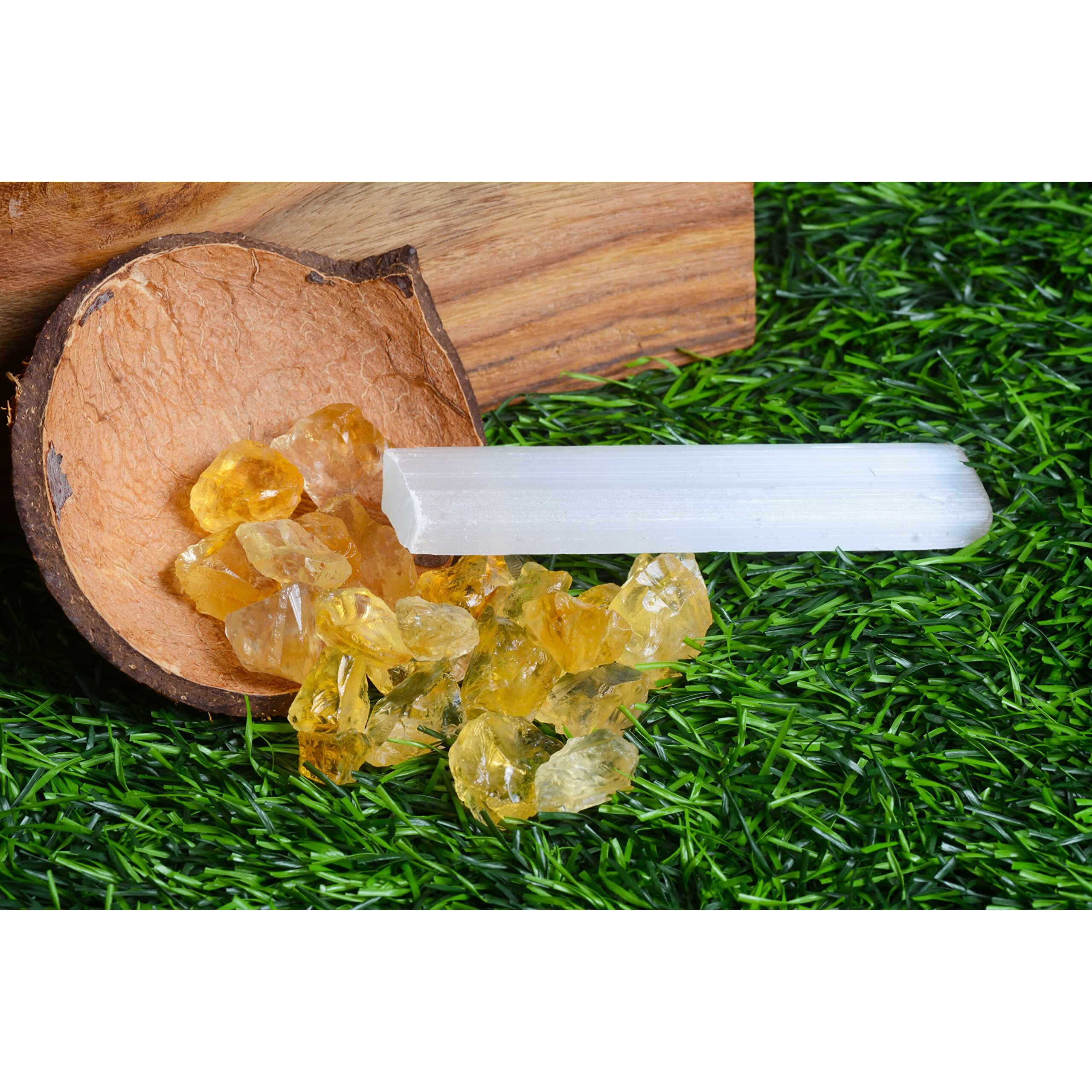 RR SHEIKH GEMS Natural 50 Grams Citrine Stone 50 Grams Selenite Crystals Healing for Manifestation, Meditation and Reiki