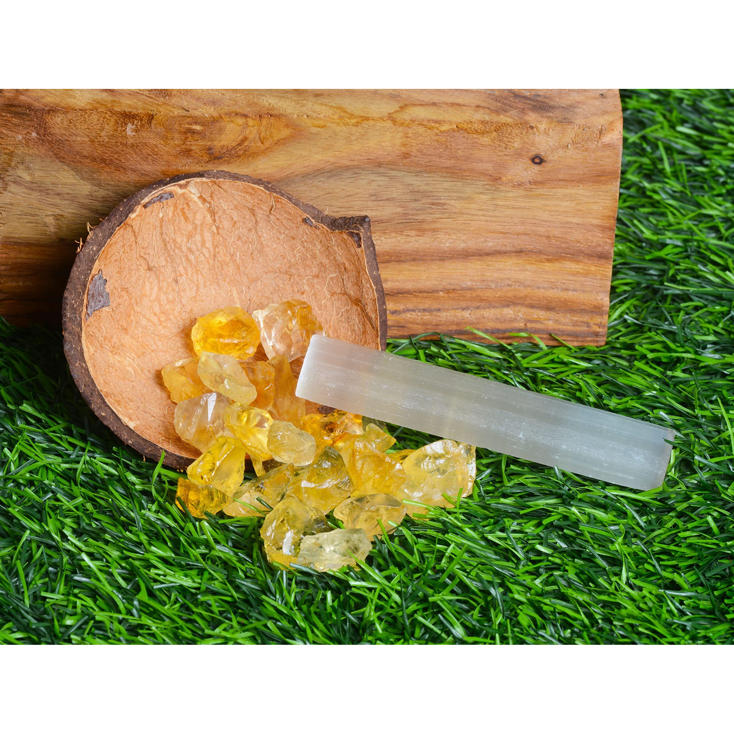 RR SHEIKH GEMS Natural 50 Grams Citrine Stone 50 Grams Selenite Crystals Healing for Manifestation, Meditation and Reiki