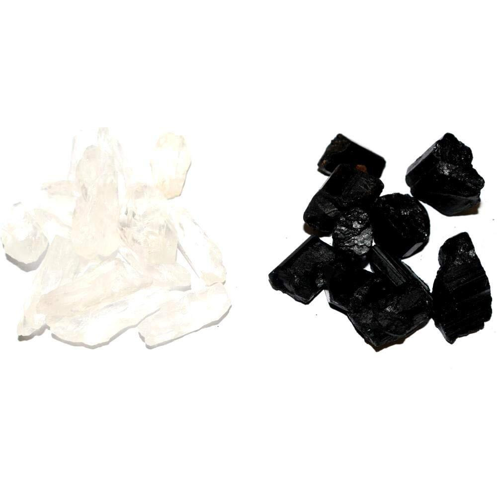 RR SHEIKH GEMS Natural Black Tourmaline Clear Quartz Stone Healing Rough Raw Crystal Meditation Gemstone