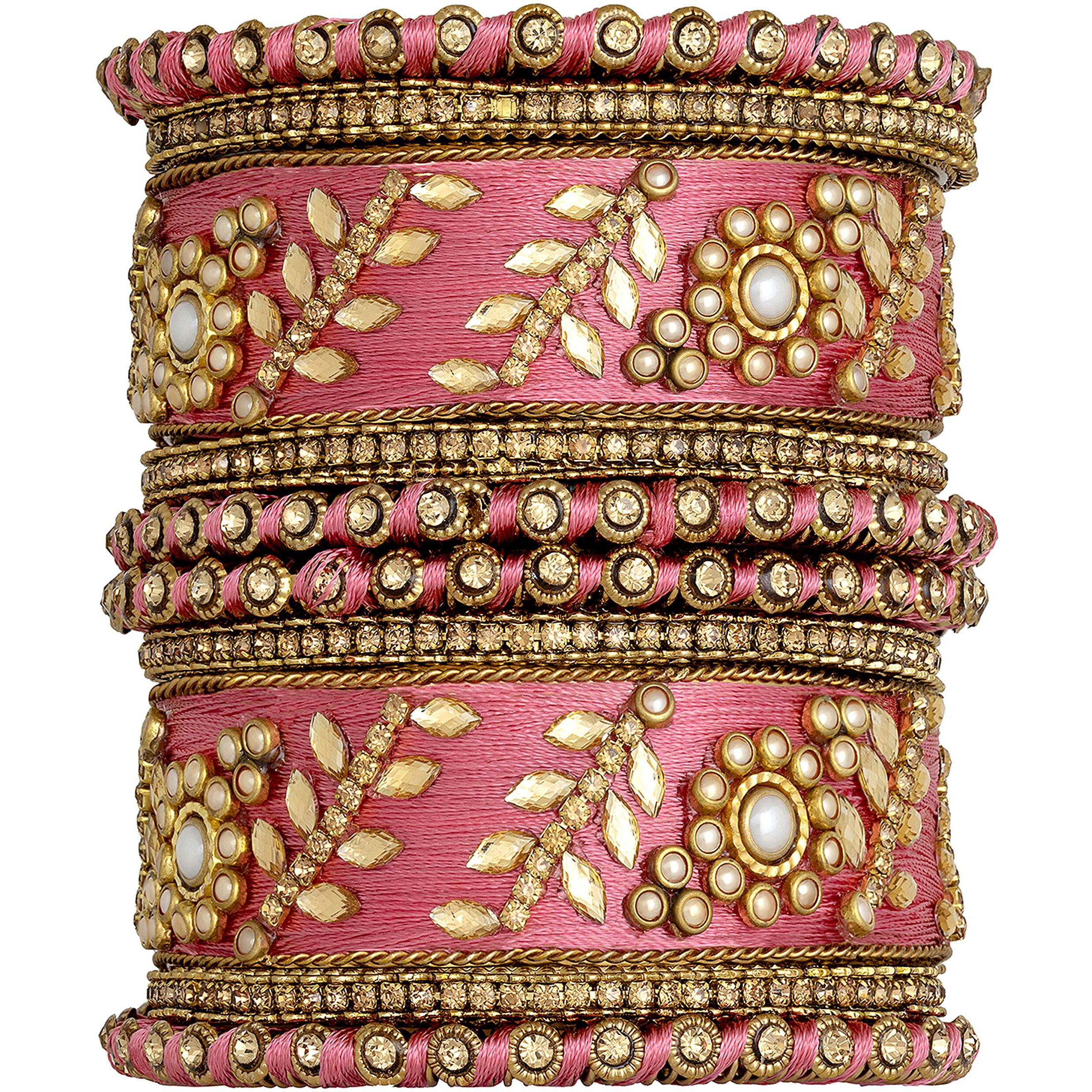 Peora Silk Thread Matching Floral Bangle Set Bridal Chuda Chura Jewellery for Women Girls - 2.8 inch
